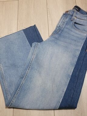Gap Women's Two-Tone High Rise Wide Leg Crop Stretch Denim Jeans 4/27 Blue